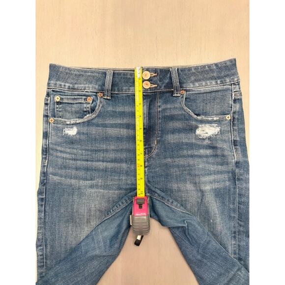 American Eagle Jeans Womens Sz 8 Short Blue High Rise Artist Flare Super Stretch - Picture 10 of 12